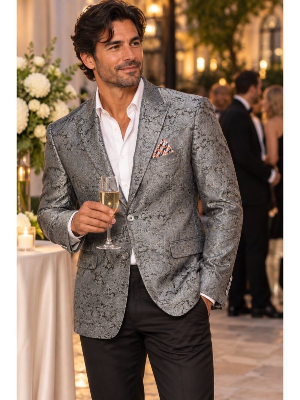 Avenue 21 Men’s Size 46 Grey Paisley Jacquard Blazer Sport Coat NWT Metallic